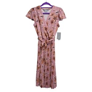 Elegant Floral Midi Dress in Pink